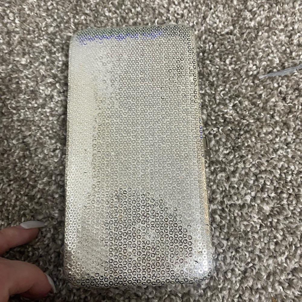 Silver sequin hard cover wallet